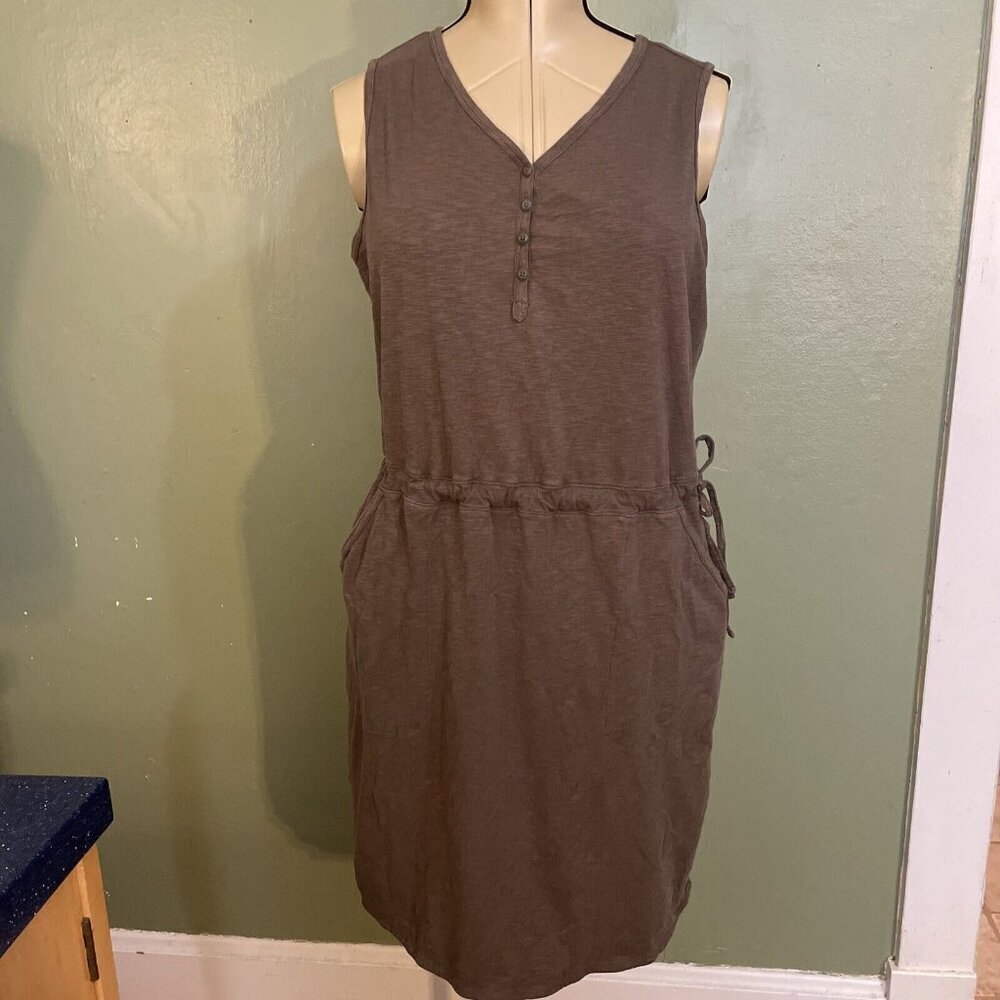 Sleeveless V-Neck Drawstring Pocket Dress in Brown